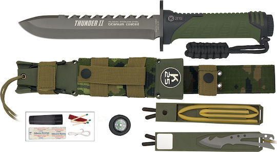 K25 Thunder II Knife Survival Green with Blade made of Stainless Steel in Sheath