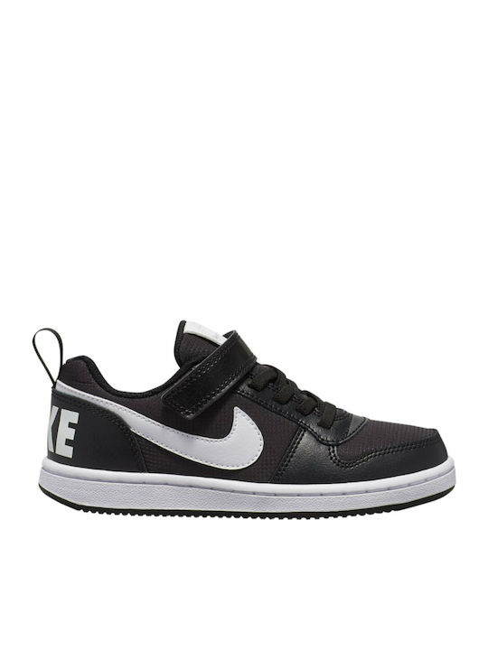 Court Court Borough Low PE Kids Sports Shoes Basketball with Hoop & Loop Closure Black / White