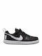 Court Court Borough Low PE Kids Sports Shoes Basketball with Hoop & Loop Closure Black / White