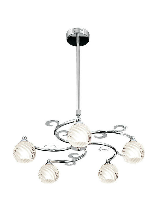 Home Lighting Round Relax Hängelampe Kronleuchter mit Kristallen für 5 Lampen G9 Silber