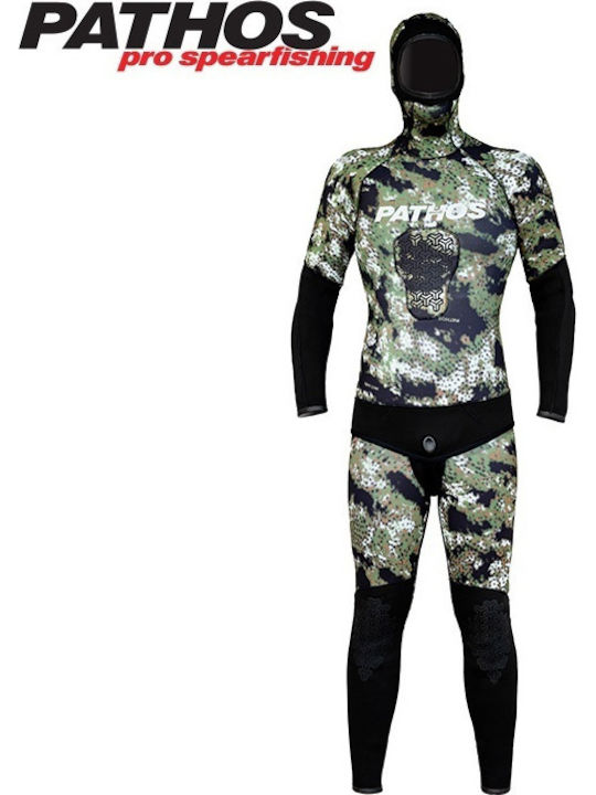 Pathos Medi Divisible Wetsuit Shaved with Chest Pad for Speargun Green Camouflage 5mm