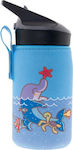 Laken Kids Aluminium Thermos Water Bottle with Straw Dolphin Light Blue 350ml