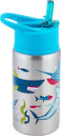 Stephen Joseph Kids Aluminium Water Bottle with Straw Light Blue 532ml