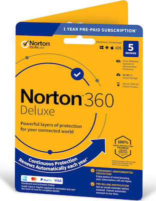 Norton 360 Deluxe για 5 Συσκευές και 1 Έτος Χρήσης (Ηλεκτρονική Άδεια)