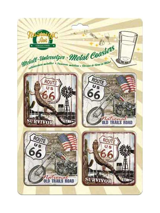 Nostalgic Art Route 66 Bike Σουβέρ Μεταλλικό Πολύχρωμο 9x9cm 4τμχ