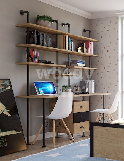 Composition "Εφηβικό 2" Kids Desk with Library made of Melamine Beige 180x60cm