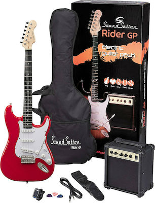 Soundsation Electric Guitar Rider GP with SSS Pickups Layout, Tremolo, Rosewood Fretboard in Candy Apple Red