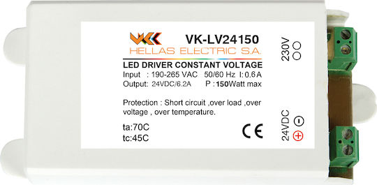 VK Lighting Регулируемо Затъмняващо Се LED Захранване IP54 Мощност 150W с Изходно Напрежение 24V