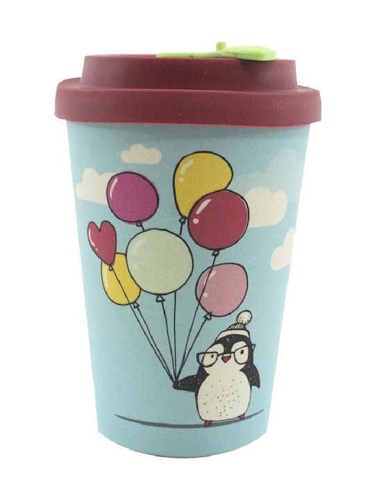 Chic Mic Penguin With Balloons Κούπα Μπαμπού με Καπάκι Μπλε 350ml