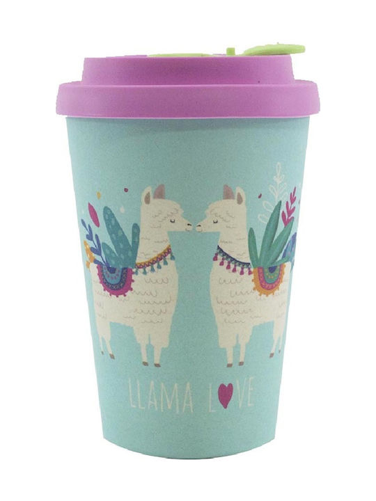 Chic Mic Llama Love Bamboo Cup with Lid Blue 350ml