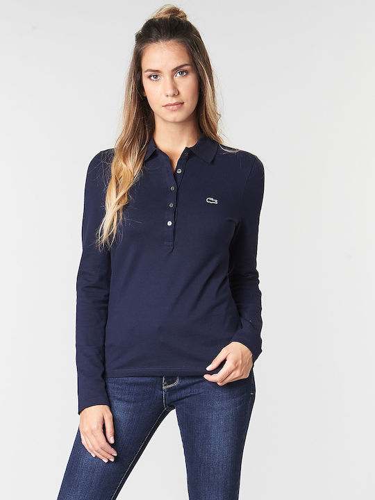 Women's Athletic Polo Blouse Long Sleeve Blue