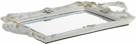 Inart Polyresin Rectangular Decorative Tray Polyresin Tray With Mirror Antique White/Silver 40x25x5cm with Mirror 40x25x5cm