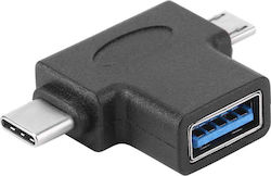 Powertech Konverter USB-A weiblich zu USB-C / Micro-USB männlich Schwarz (CAB-U117)