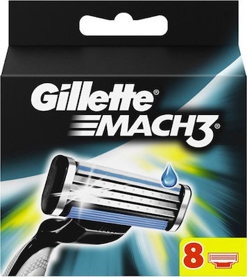 Gillette Mach 3 Replacement Heads with 3 Blades & Lubricating Tape 8pcs