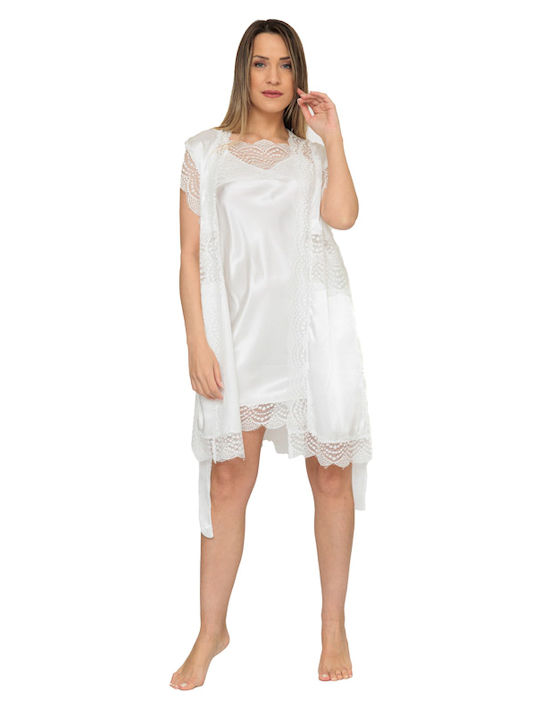 Bridal set robe-nightgown (24042) - Ivory