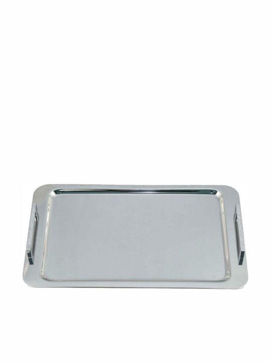 Skamagas Rectangle Tray of Stainless Steel with Handle In Silver Colour 38.5x25cm 1pcs