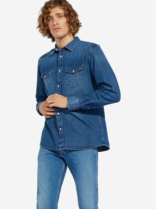 Icons Western Long-sleeved Denim Shirt Blue
