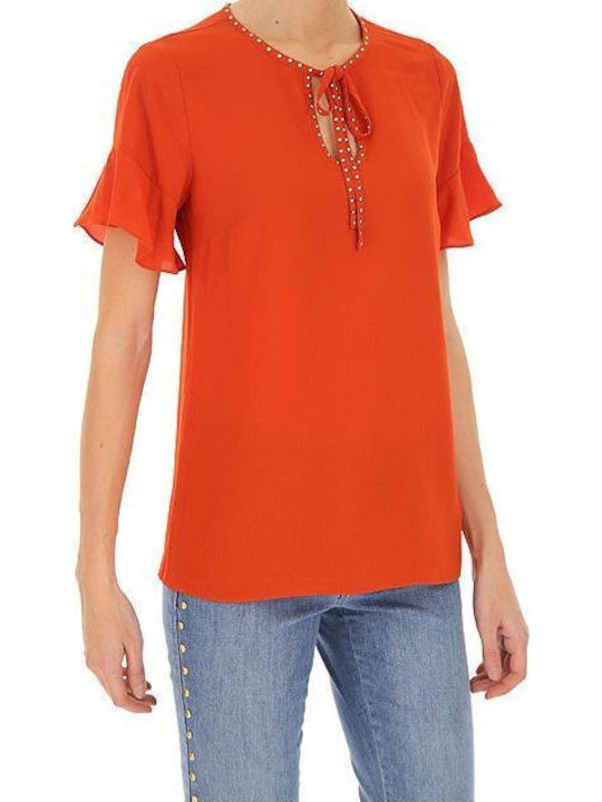 Women's Summer Blouse Short Sleeve Orange