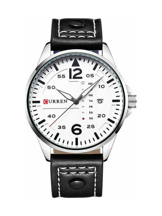 Curren Watch Battery with Black Leather Strap