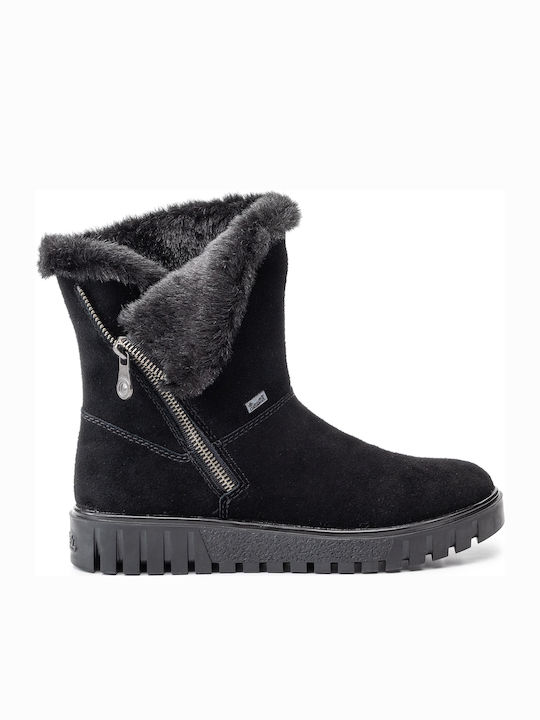 Leather Women's Ankle Boots with Fur Black
