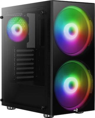 Aerocool Python Gaming Midi Tower Κουτί Υπολογιστή με Πλαϊνό Παράθυρο και RGB Φωτισμό Μαύρο