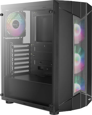 Aerocool Sentinel Gaming Midi Tower Κουτί Υπολογιστή με Πλαϊνό Παράθυρο και RGB Φωτισμό Μαύρο