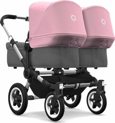 Donkey 2 Twin Grey Melange - Soft Pink Canopy με Σκελετό Aluminium