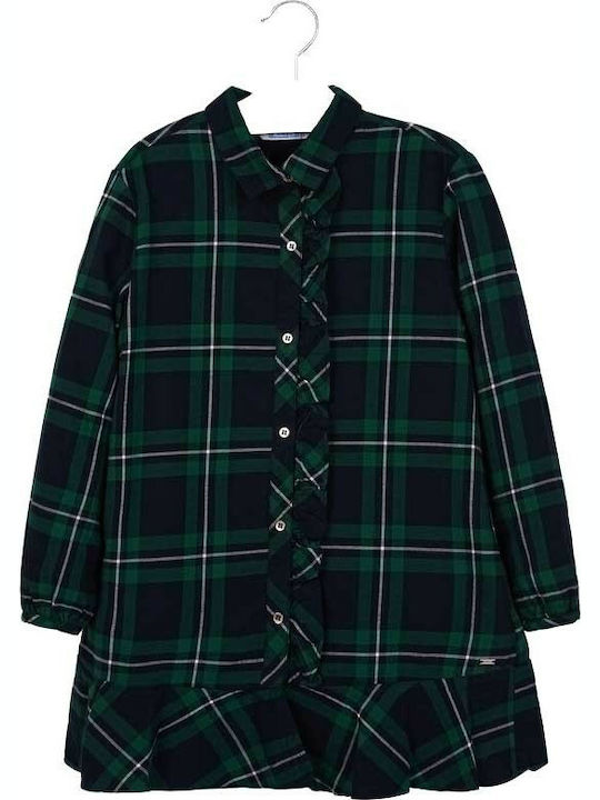 Mayoral Kids Dress Checked Long Sleeve Navy Blue