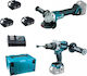 Makita DLX2254TJ1 Σετ Γωνιακός Τροχός & Δραπανοκατσάβιδο Brushless 18V με 3 Μπαταρίες 5Ah και Θήκη