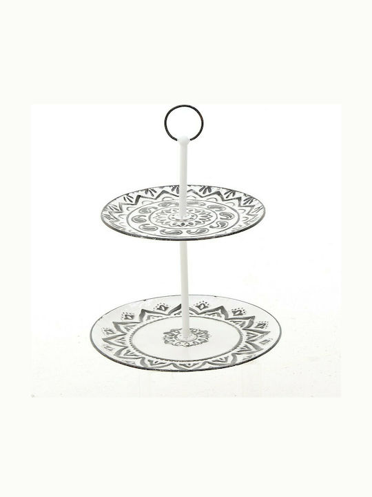 Inart Metallic Dessert Tower Stand with 2 Tiers White Ø31cmxY40.5cm 31x31x40.5cm