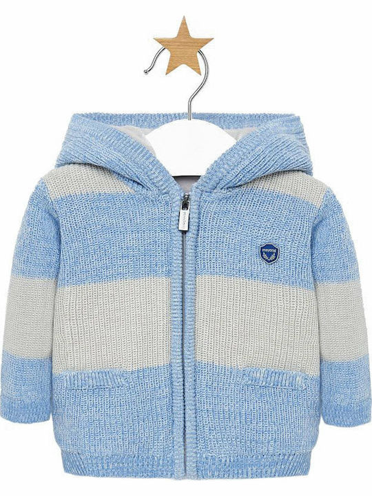 Mayoral Boys Knitted Hooded Cardigan with Zipper Light Blue