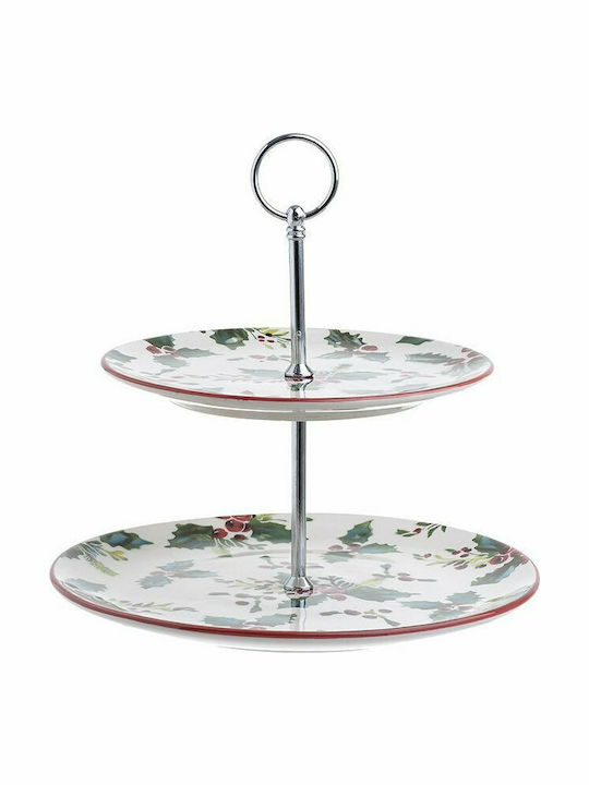 Click Ceramic Dessert Tower Stand with 2 Tiers Green Ø27cmxY27cm