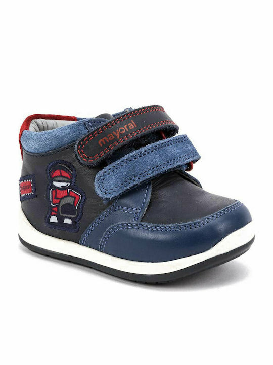 Leather Kids Boots with Velcro Navy Blue