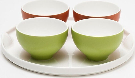 Espiel Porcelain Dessert Divided Serving Tray with 4 Slots 4-Position Porcelain Hors d'oeuvres Tray Green/Orange Green Ø21cm 21x21cm
