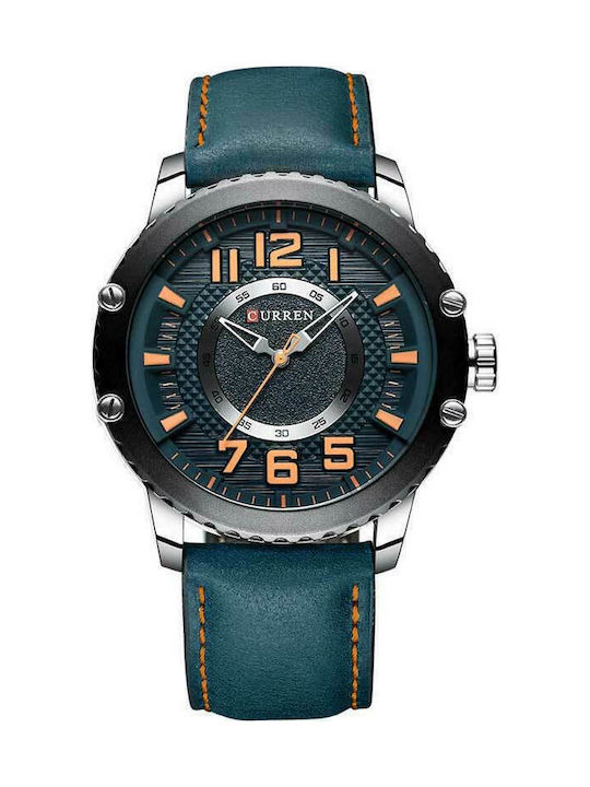 Curren Watch Battery with Blue Leather Strap