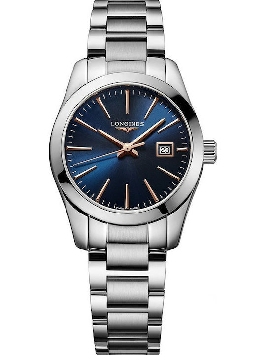 Longines Conquest Classic Дамски Часовник 29.5мм Кварцов със Сребриста Метална Верижка