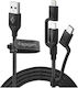 Spigen C10i3 3-in-1 Cable Geflochten USB zu Blitzschlag / Typ-C / Micro-USB Kabel 3A Schwarz 1.5m (000CB22774)