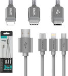 Romoss Braided USB to Lightning / Type-C / micro USB Cable Ασημί 1.5m (CB25n)