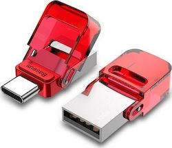 Baseus 32GB USB 2.0 Stick cu conexiune USB-A & USB-C Roșu