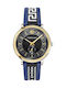 Versace V-Circle Uhr Batterie mit Blau Lederarmband