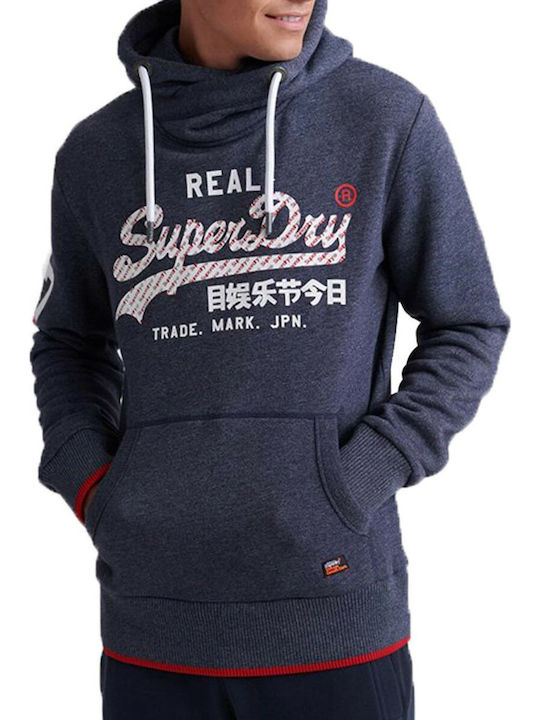 Superdry Ανδρικό Φούτερ με Κουκούλα και Τσέπες Fleece Navy Grit