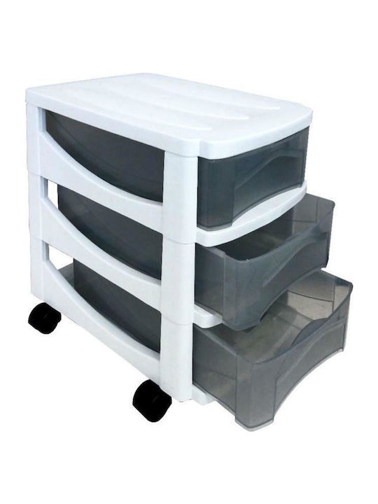 Πλαστική Συρταριέρα Γραφείου με Ροδάκια & 3 Συρτάρια σε Λευκό Χρώμα, 30x40x40cm