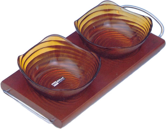 Karvounis Ordnerviere 2 Positionen aus Glas mit Holzunterlage Glas Ordnungshüter 2 Schlitze mit Basis Braun W32xL17cm 1Stück
