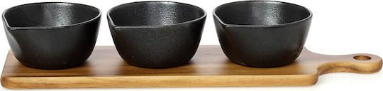 Cryspo Trio Porcelain Dessert Divided Serving Tray with 3 Slots Acacia Black 10.3x10.3x10.3cm 4pcs
