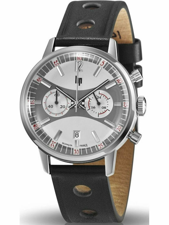 Lip Watches Мъжки Часовник 38мм Хронограф На батерия с Черен Кожена Каишка