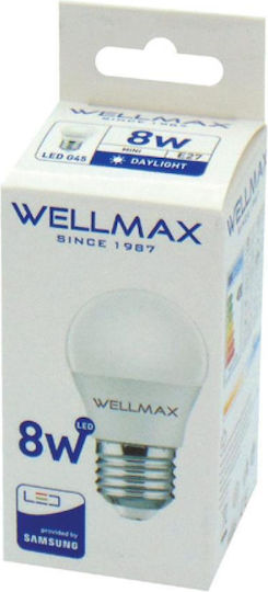 Wellmax LED Bulb 8W for Socket E27 and Shape G45 Cool White 600lm