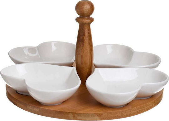 Click Porcelain Dessert Divided Serving Tray with 4 Slots White Ø25cmxY14cm