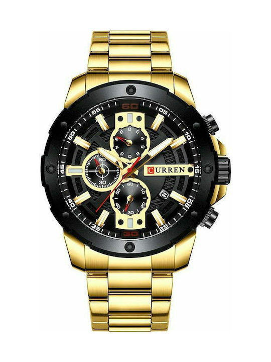 Curren Uhr Chronograph Batterie mit Metallarmband Gold