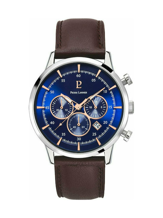 Pierre Lannier Capital Watch Chronograph Battery with Brown Leather Strap