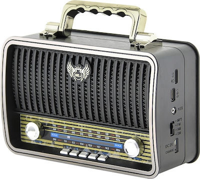 KEMAI MD-1909BT Retro Tabletop Radio Rechargeable with Bluetooth and USB Black